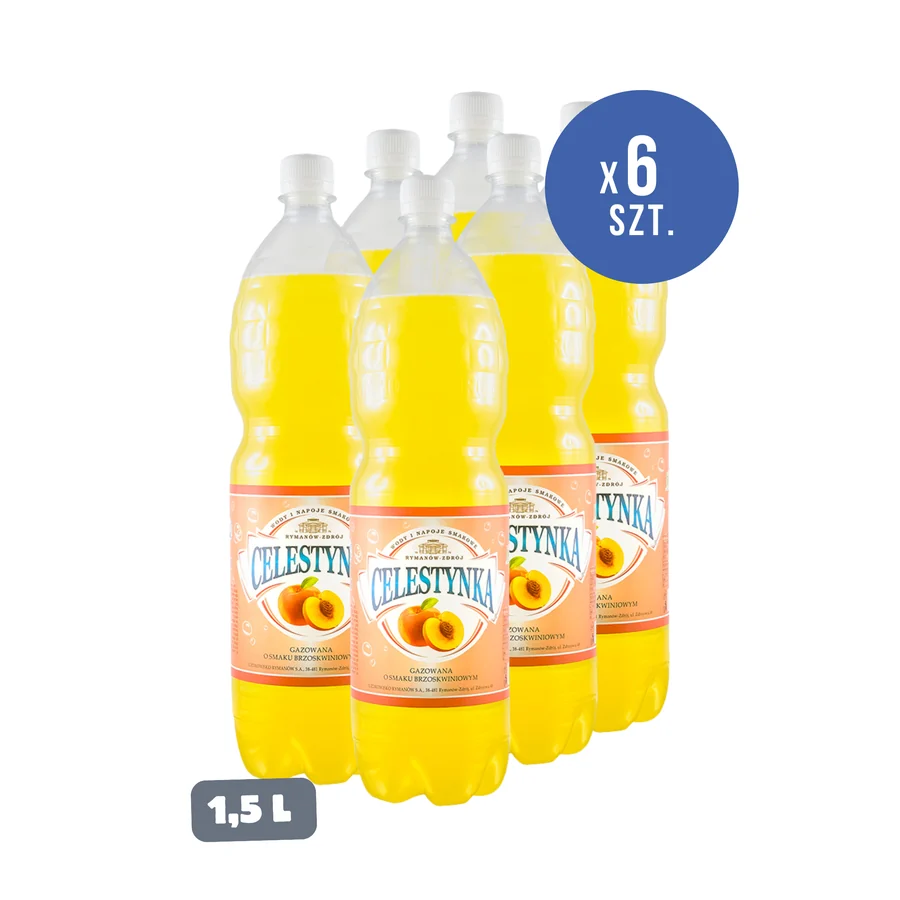 Celestynka napój gazowany o smaku brzoskwiniowym — PET 1,5 l × 6