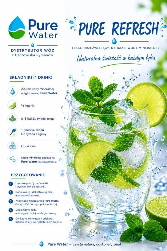Orzeźwiający napój Water Bar podany w szkle