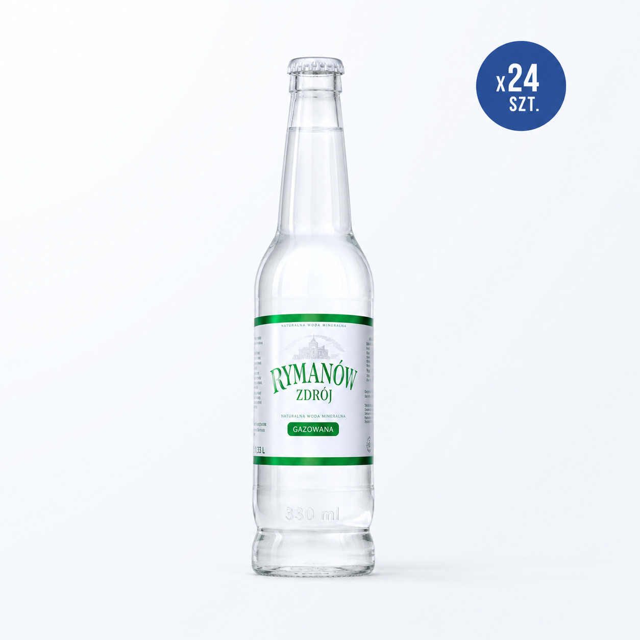 Rymanów Zdrój sparkling mineral water in a 0.33 L returnable glass bottle, case of 24